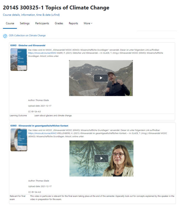 Screenshot "OER-Kollektion"-Moodle-Plugin