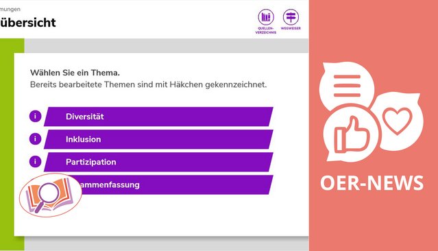 Menü zur Themenauswahl mit den Punkten Diversität, Inklusion, Partizipation und Zusammenfassung.